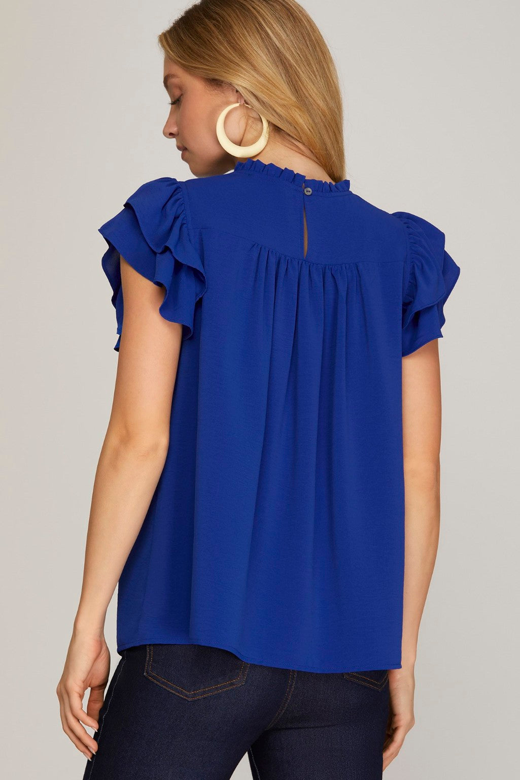 Royal Charm Flutter Sleeve Top