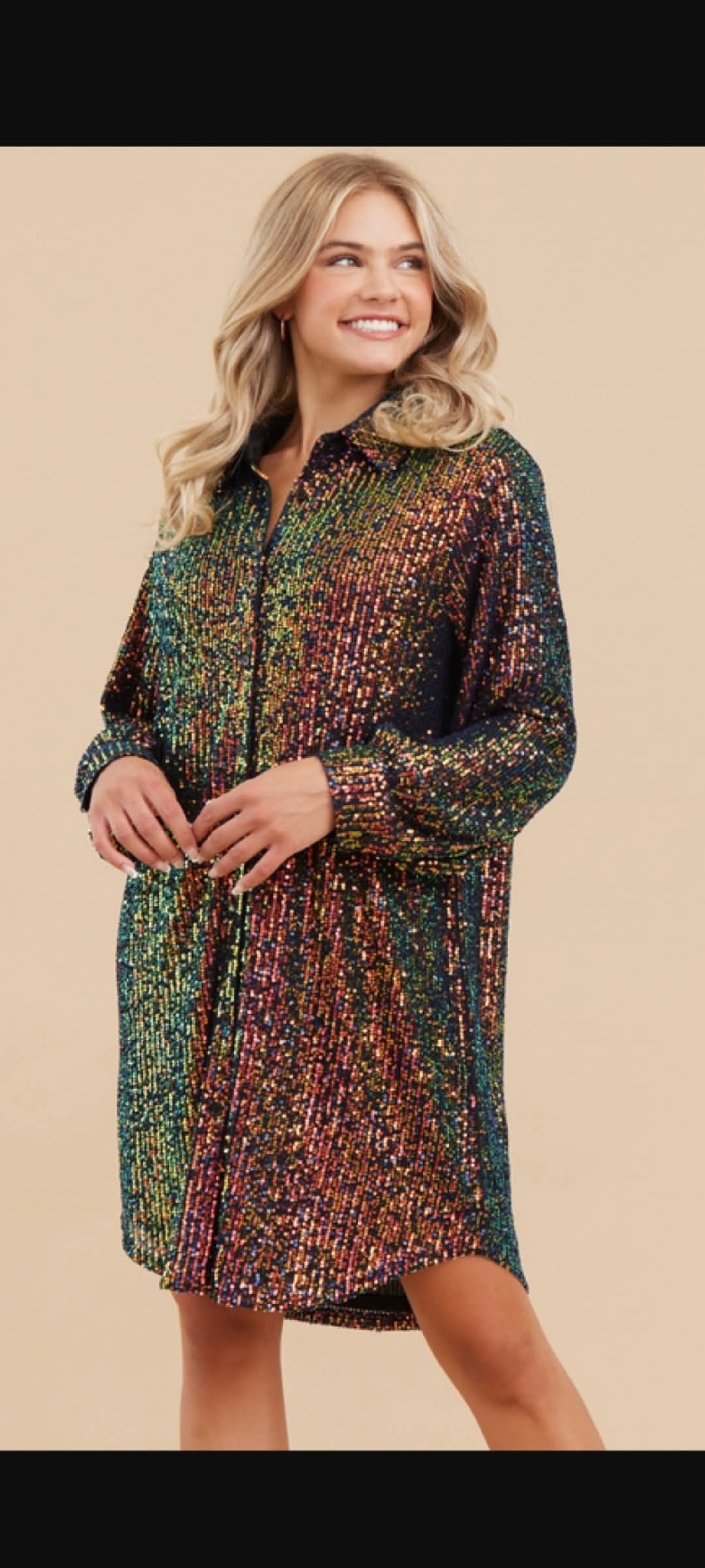 Midnight Confetti Sequin Shirt Dress