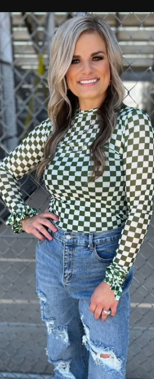 Cindy longsleeve checkered mesh shirt