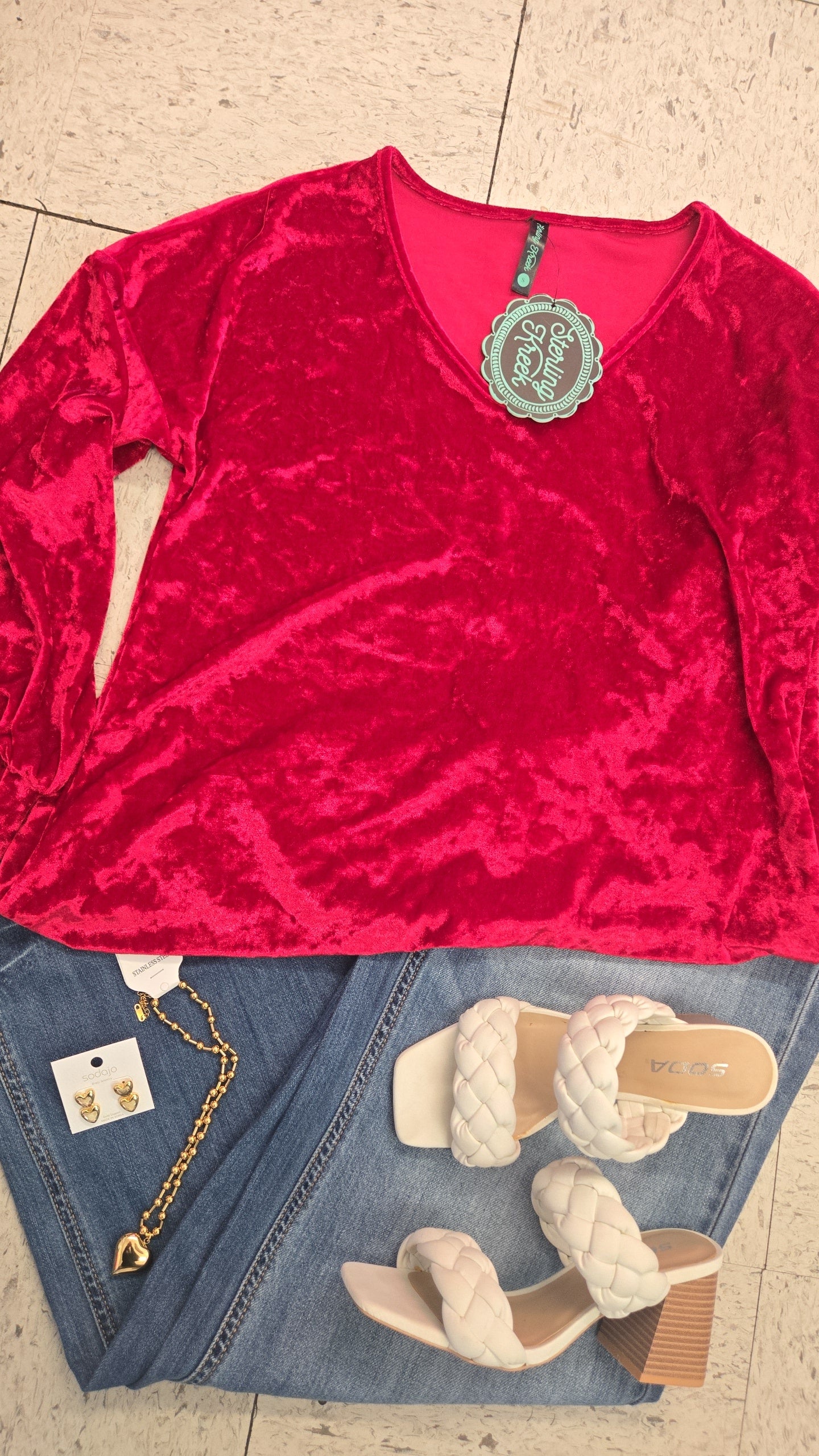 Rose Red Crushed Velvet Pullover Top
