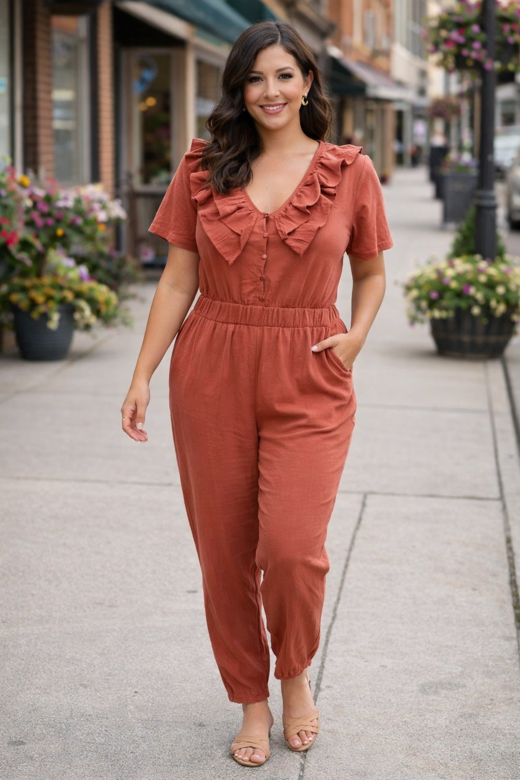 Rust Romance Ruffle Jumpsuit