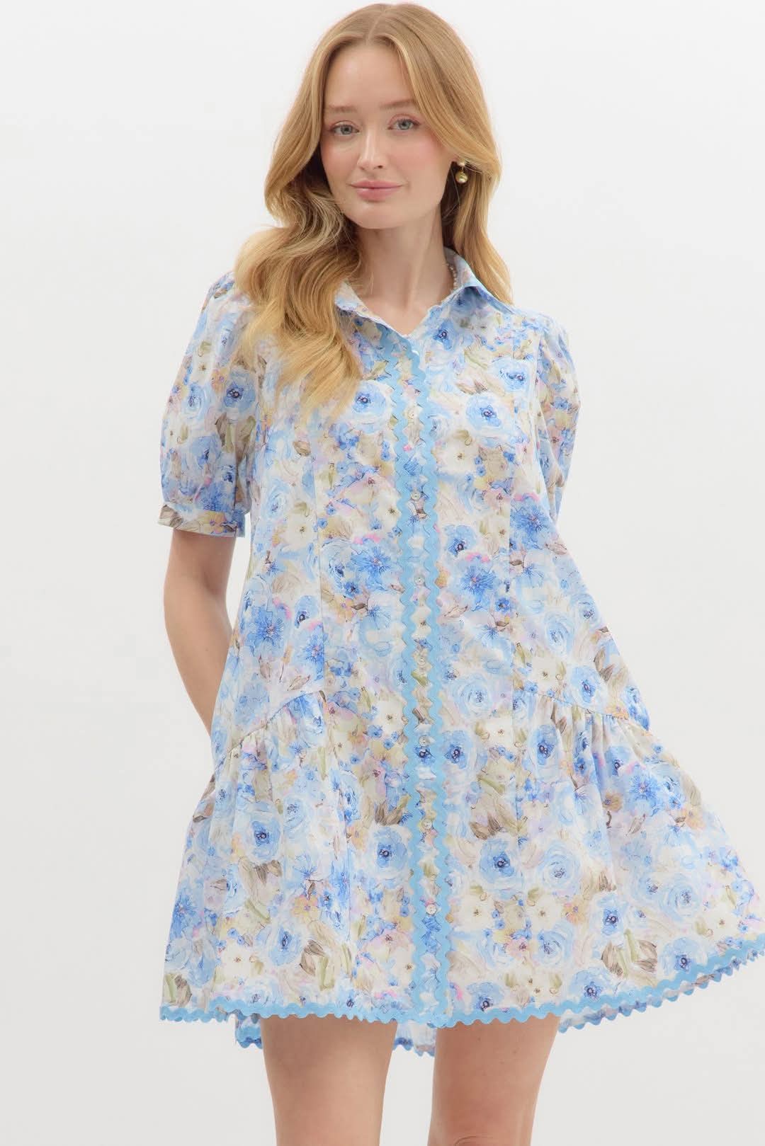 Dahlia Floral Blue Dress