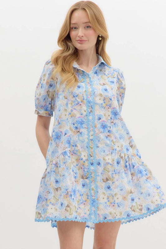 Dahlia Floral Blue Dress