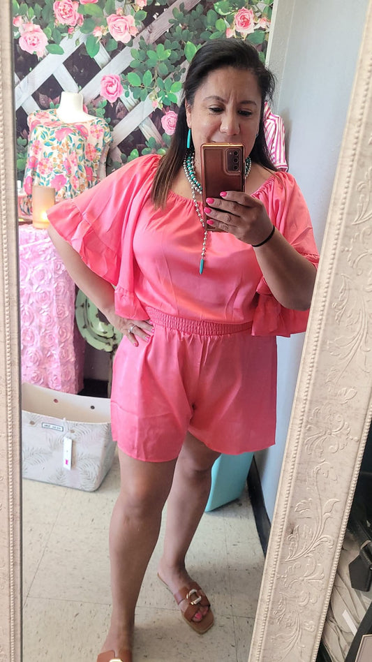 Fallon Coral Romper Shorts