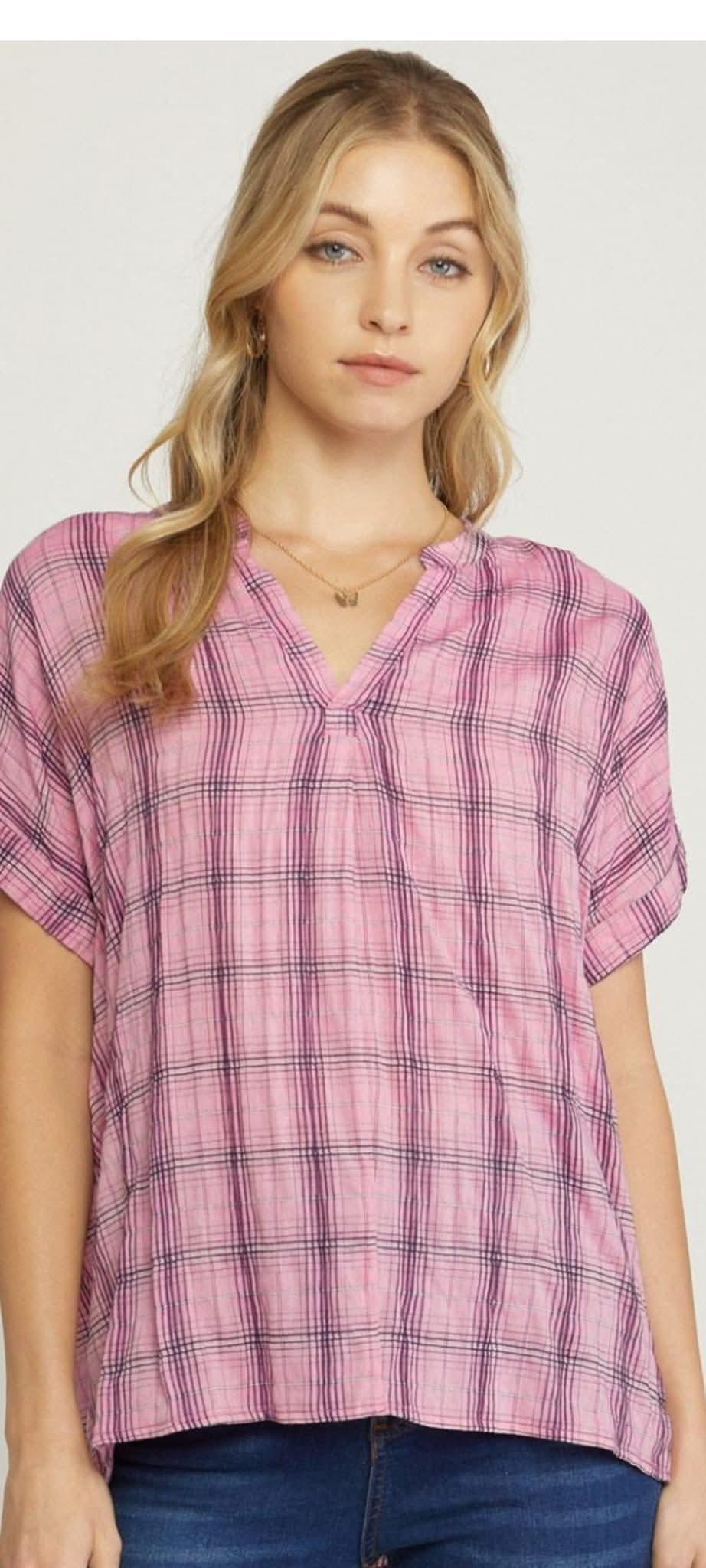 Pink Willow Plaid Top