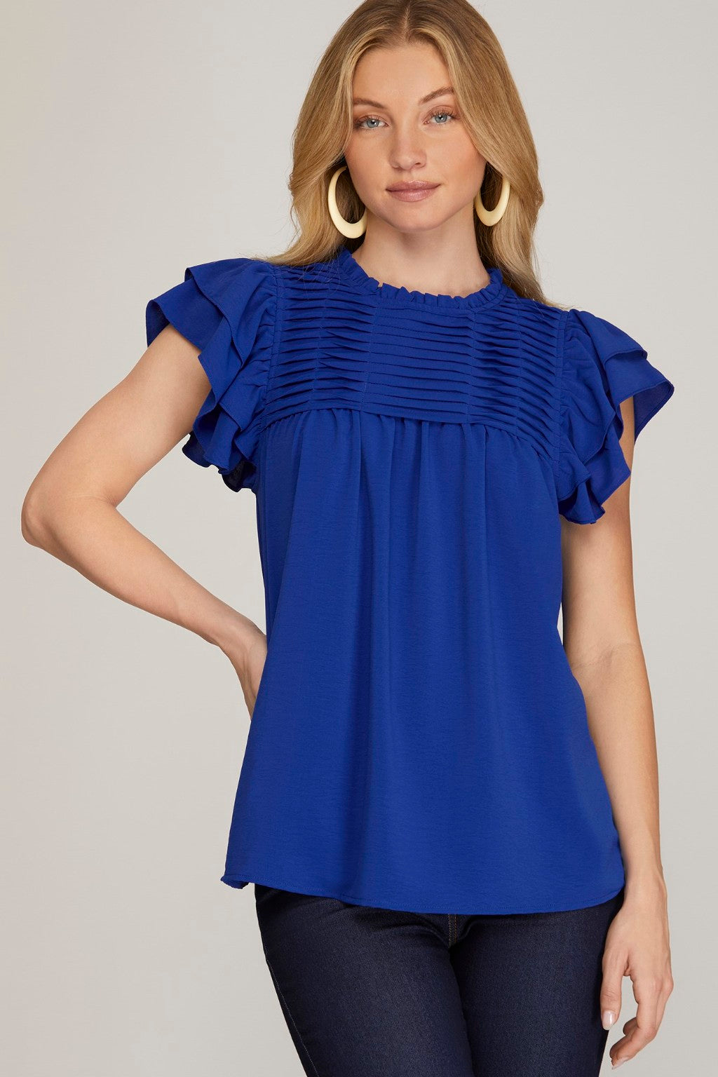 Royal Charm Flutter Sleeve Top