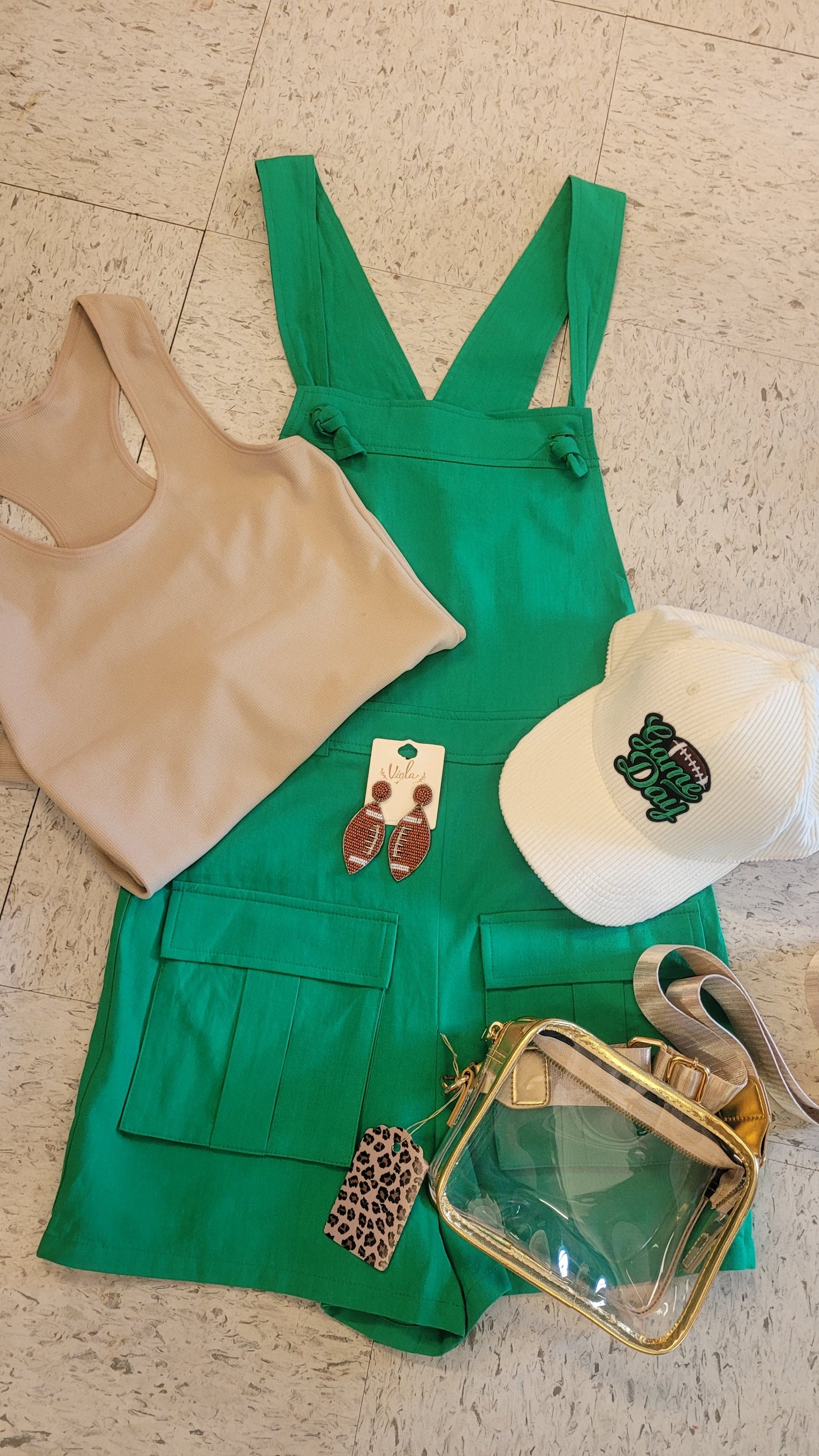 Kelly Green Overall Shorts