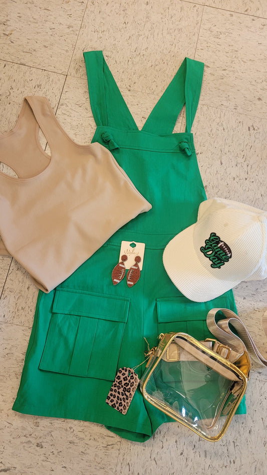 Kelly Green Overall Shorts