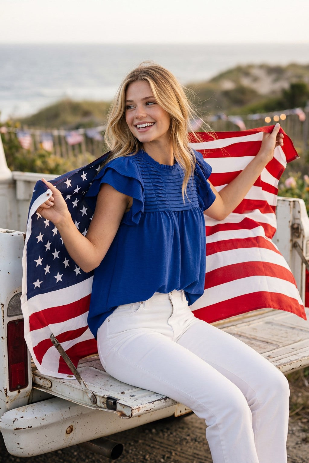 Royal Charm Flutter Sleeve Top