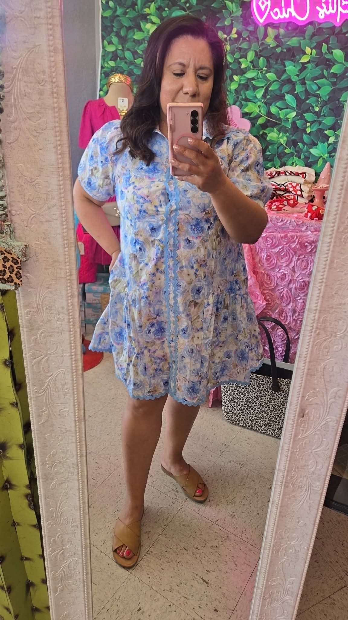 Dahlia Floral Blue Dress