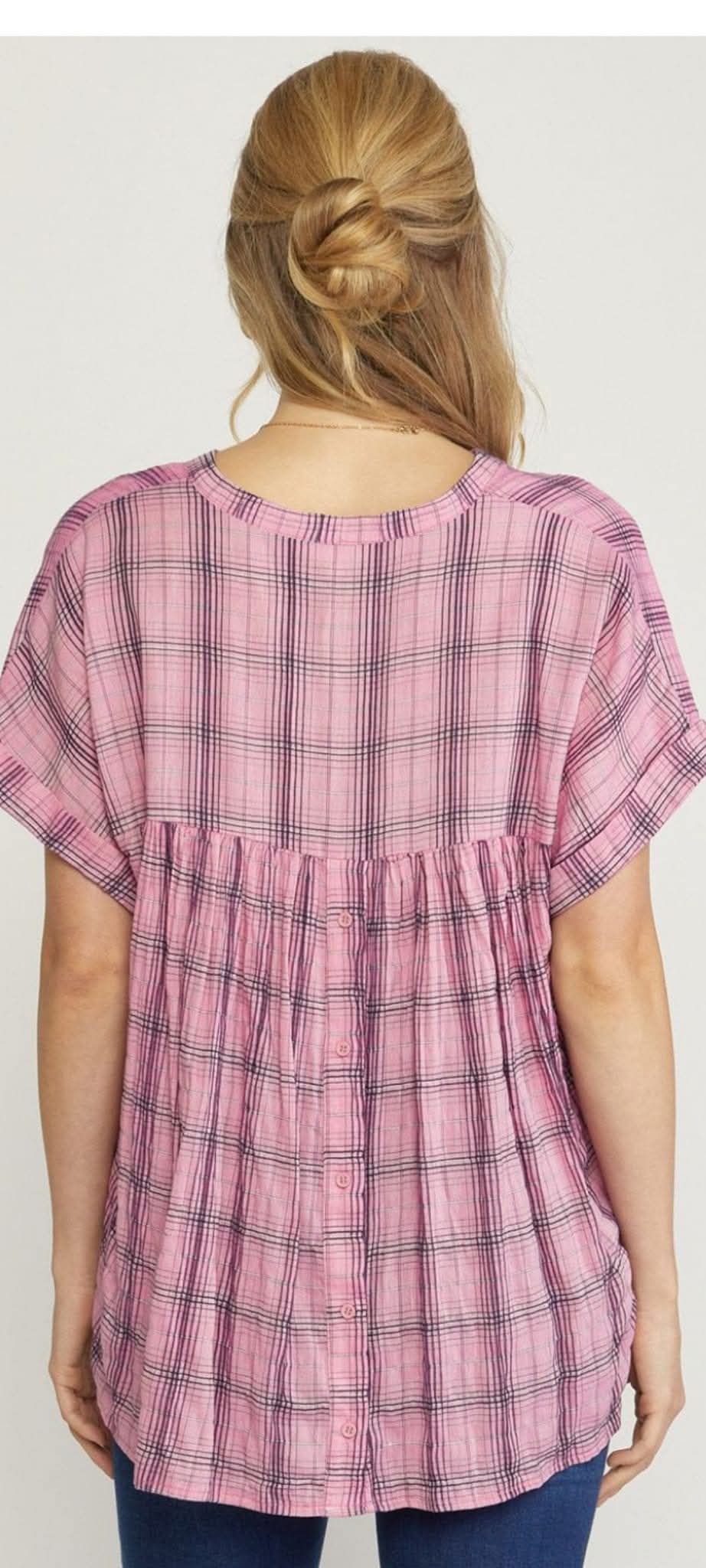 Pink Willow Plaid Top