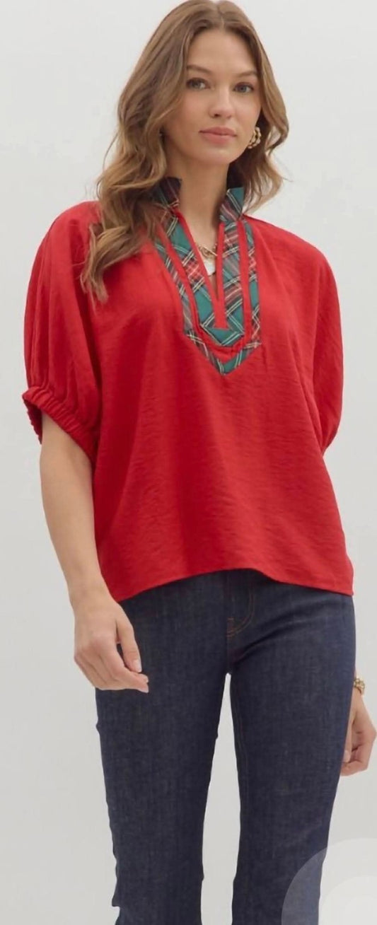 Crimson Plaid Charm Top